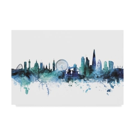 Michael Tompsett 'London England Blue Teal Skyline' Canvas Art,16x24